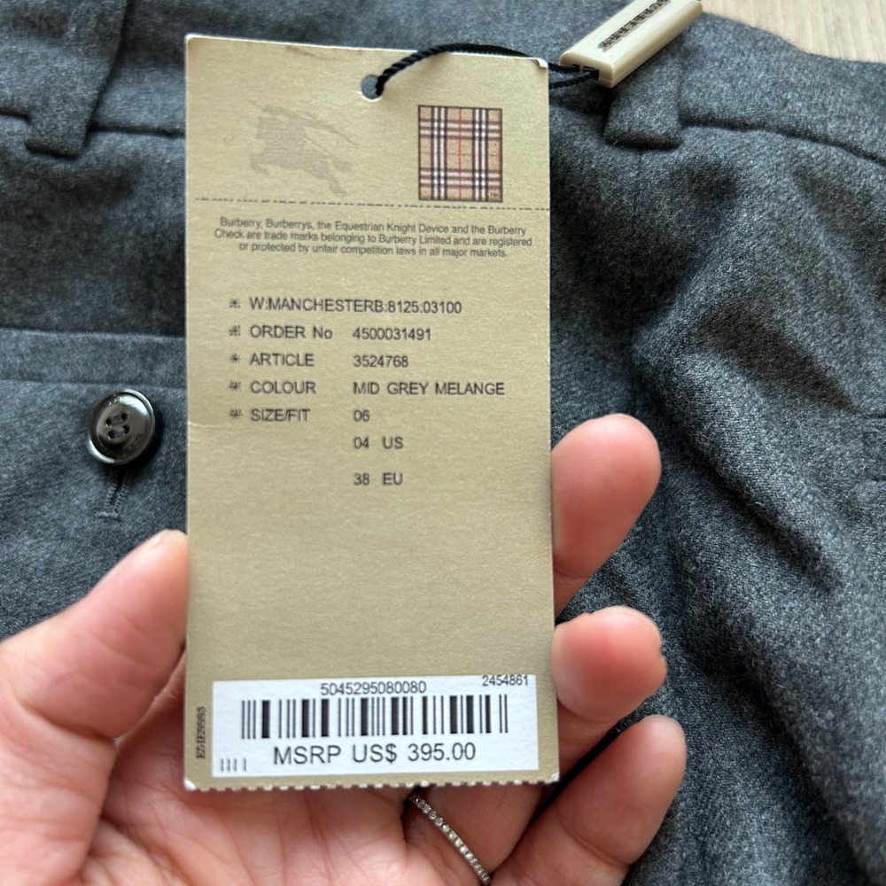 NWT Burberry High Waisted Trousers Women 4 Grey Wool Wide Leg Pants Preppy - Picture 5 of 16